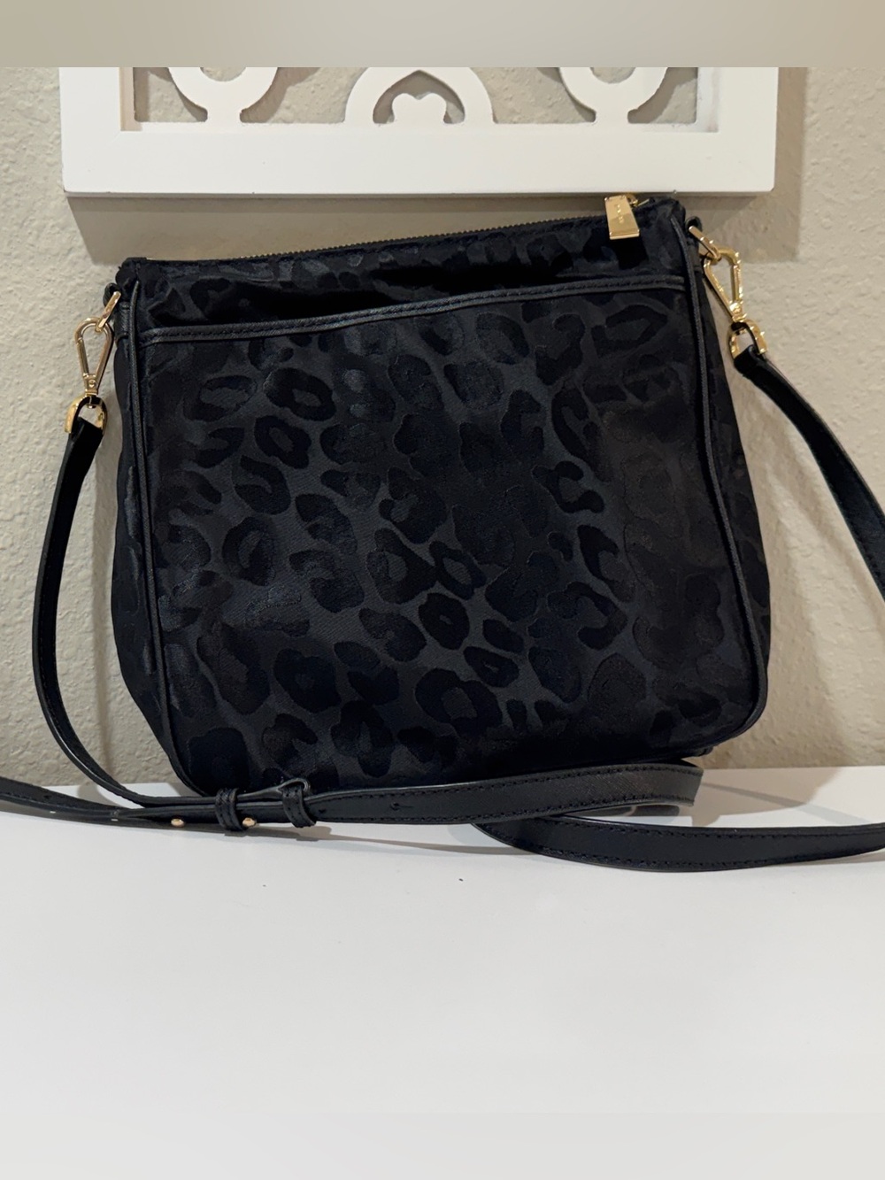 Michael Kors Black Leopard-Print Crossbody with Gold Hardware - Picture 2 of 3